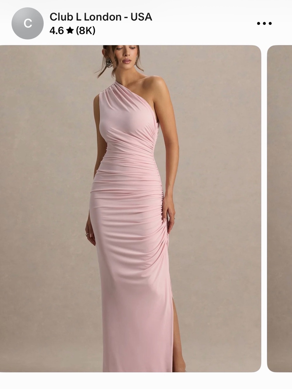 Club L London Blush One-Shoulder Ruched Maxi Dress